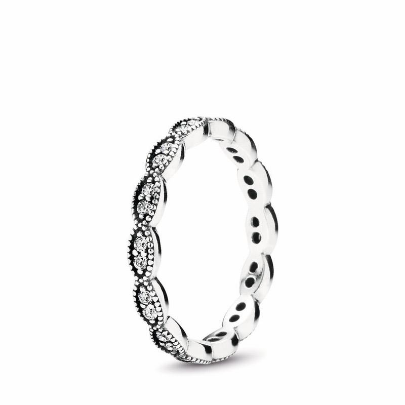 Pandora Sparkling Leaves Stackable Ring - Sterling Silver/Cubic Zirconia - Canada | RS4363KN